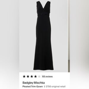 Badgley Mischka Black Maxi Pleated Trim Dress Sz 6 NWOT $750
